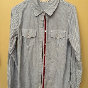 Soft Surroundings Blue and White Striped Collared Shirt